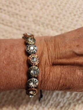 Inspirational Hope Love Crystal Disc Bolo Style Bracelet Mixed Metals